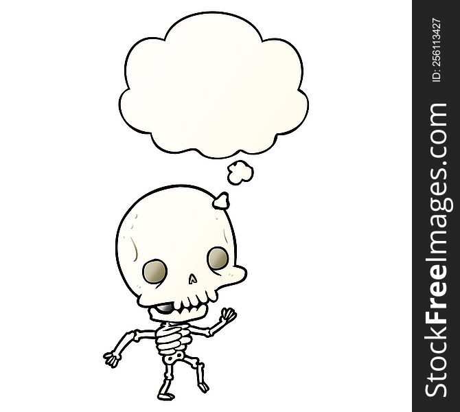 cartoon skeleton with thought bubble in smooth gradient style