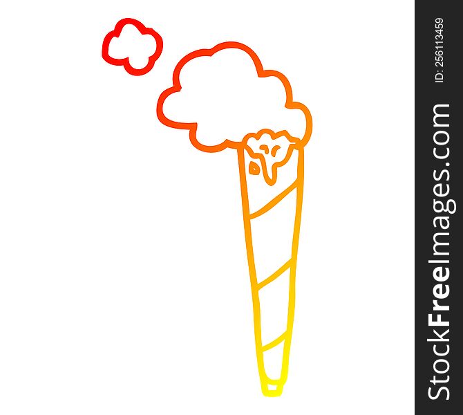 warm gradient line drawing of a cartoon rolled cigarette