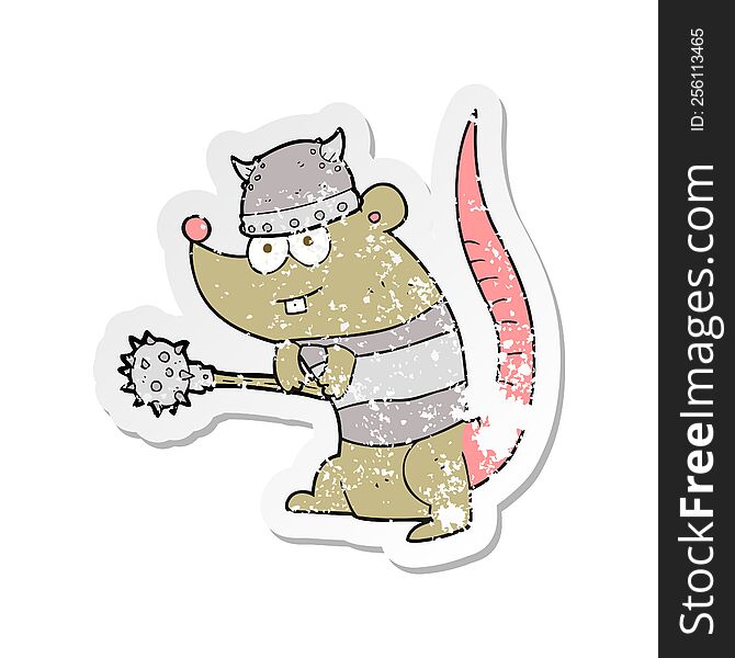 retro distressed sticker of a cartoon rat warrior
