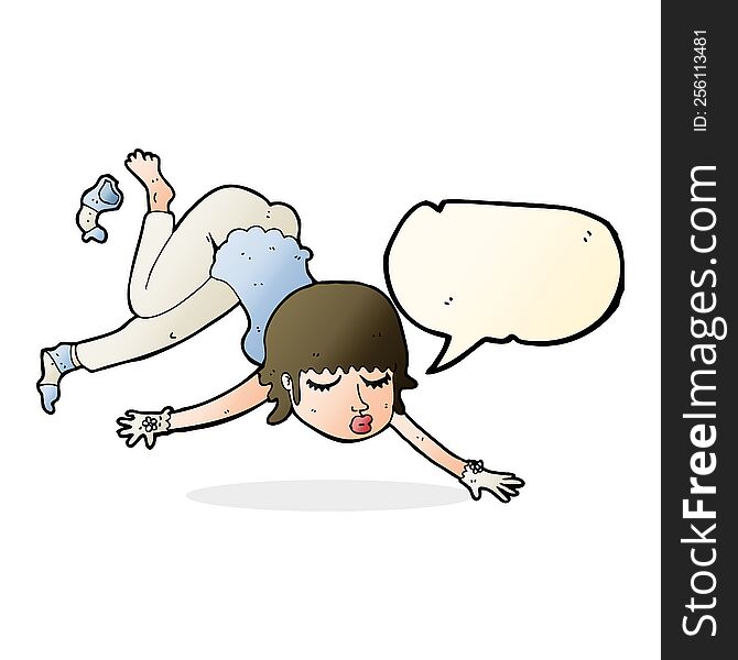 cartoon woman floating with speech bubble