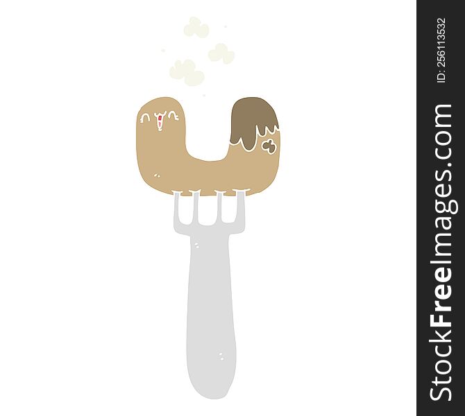 Flat Color Style Cartoon Sausage On Fork