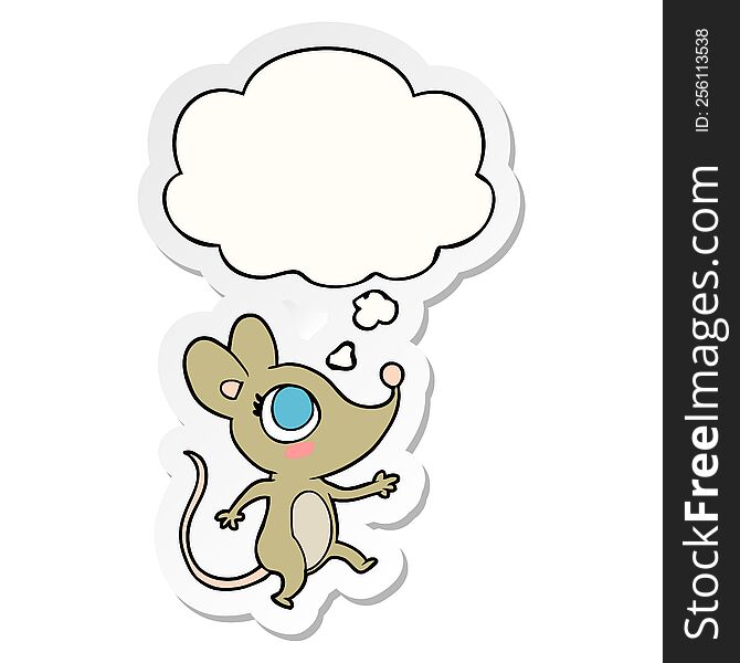 Cartoon Mouse And Thought Bubble As A Printed Sticker