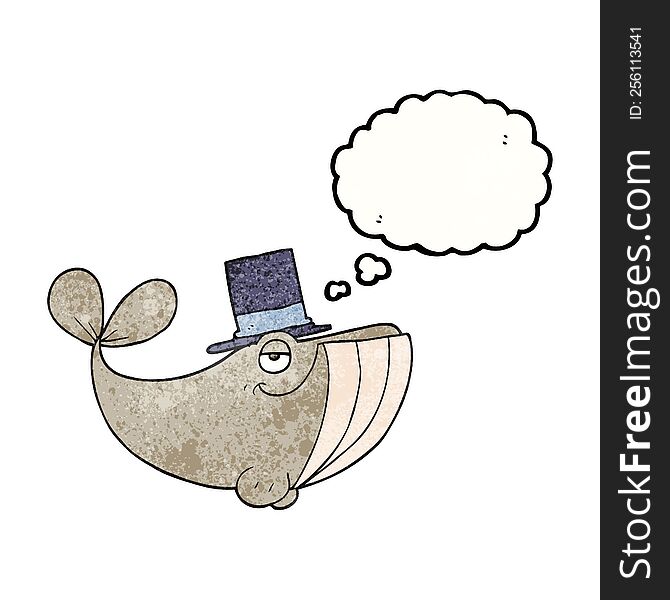 Thought Bubble Textured Cartoon Whale Wearing Top Hat