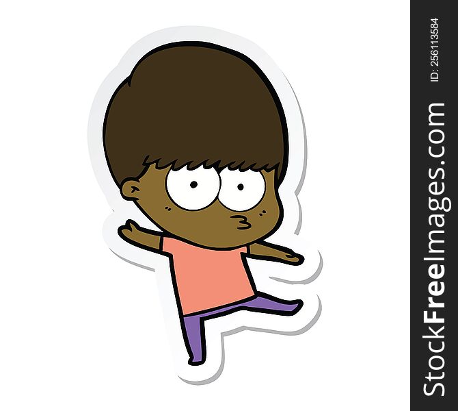 Sticker Of A Nervous Cartoon Boy Dancing