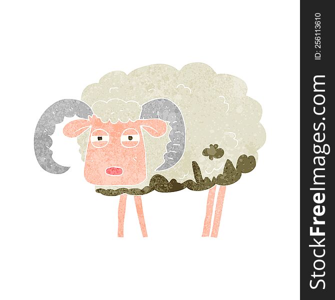 retro cartoon ram covered in mud