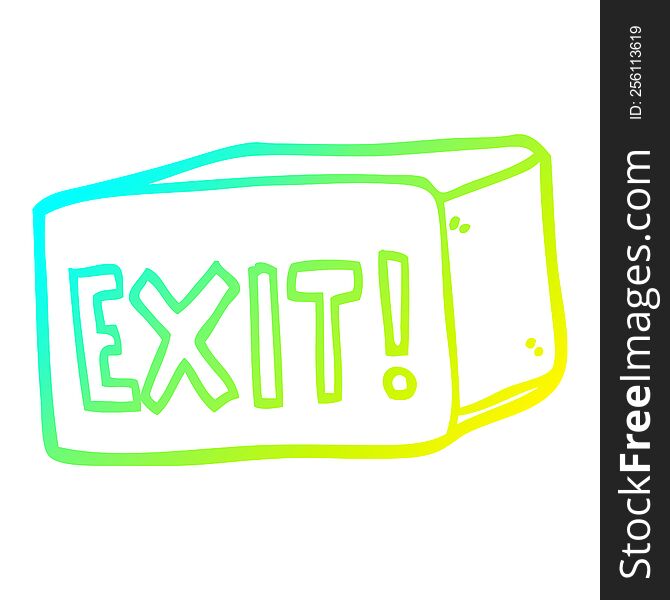 cold gradient line drawing of a cartoon exit sign