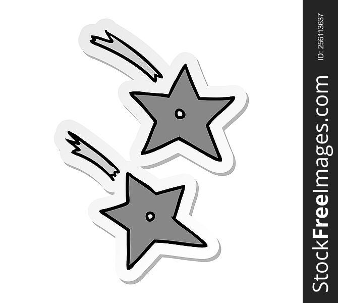 Sticker Cartoon Doodle Of Ninja Throwing Stars
