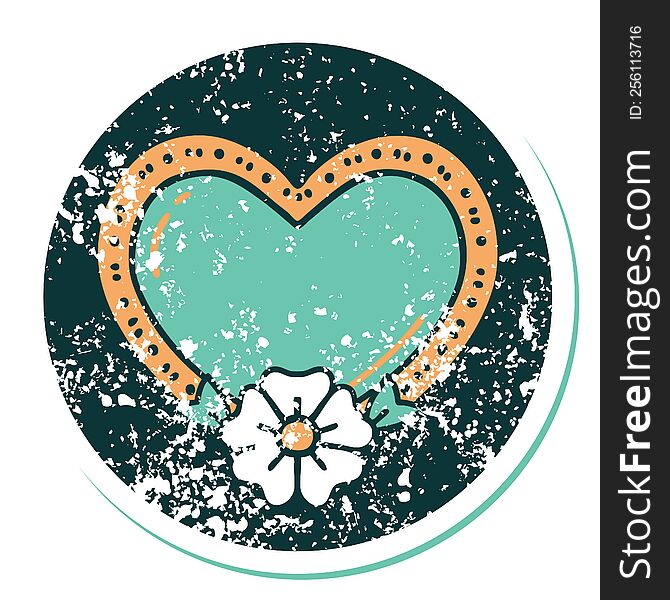 iconic distressed sticker tattoo style image of a heart and flower. iconic distressed sticker tattoo style image of a heart and flower