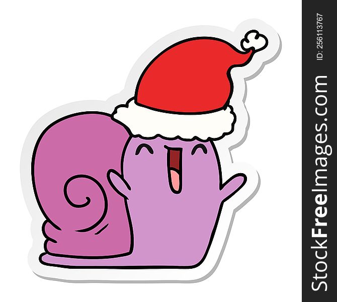 hand drawn christmas sticker cartoon of kawaii snail