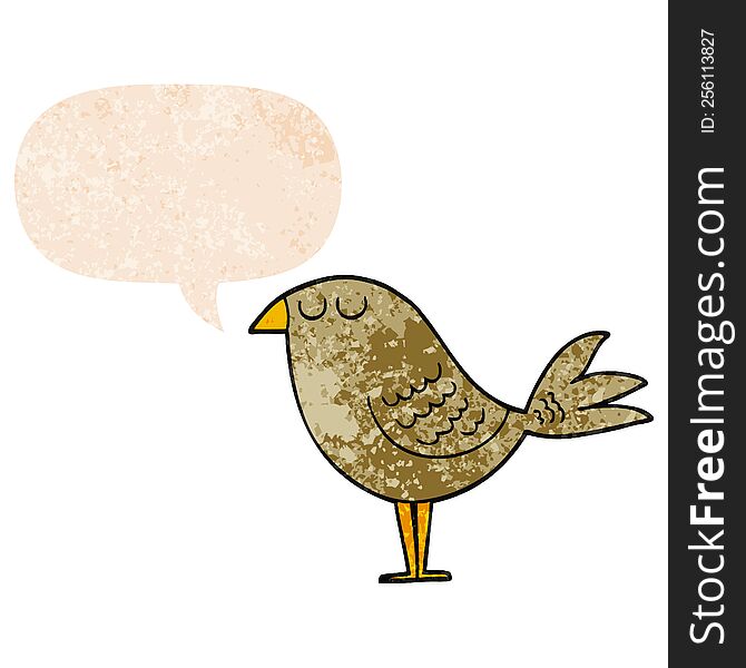 Cartoon Bird And Speech Bubble In Retro Textured Style