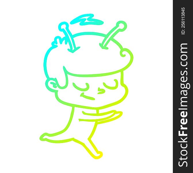 Cold Gradient Line Drawing Friendly Cartoon Spaceman Running