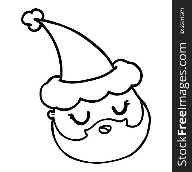 Line Drawing Of A Male Face With Beard Wearing Santa Hat