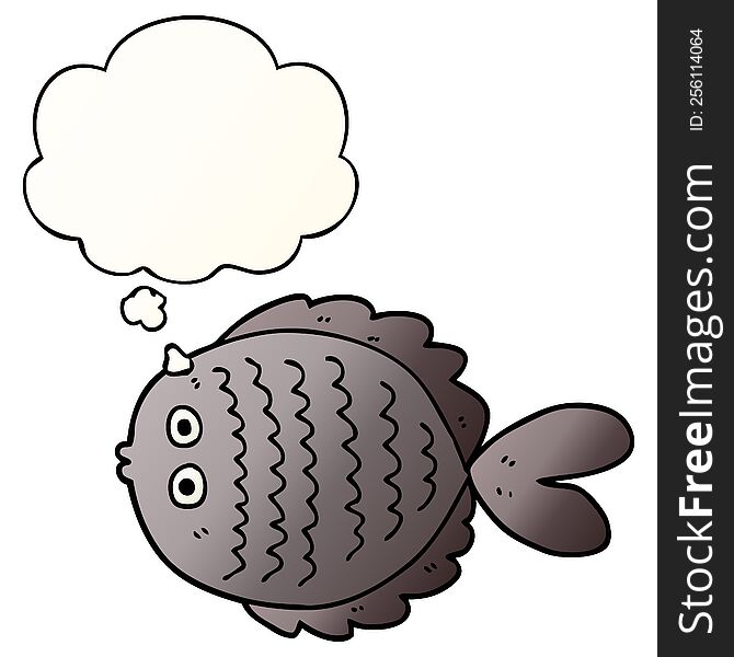 Cartoon Flat Fish And Thought Bubble In Smooth Gradient Style