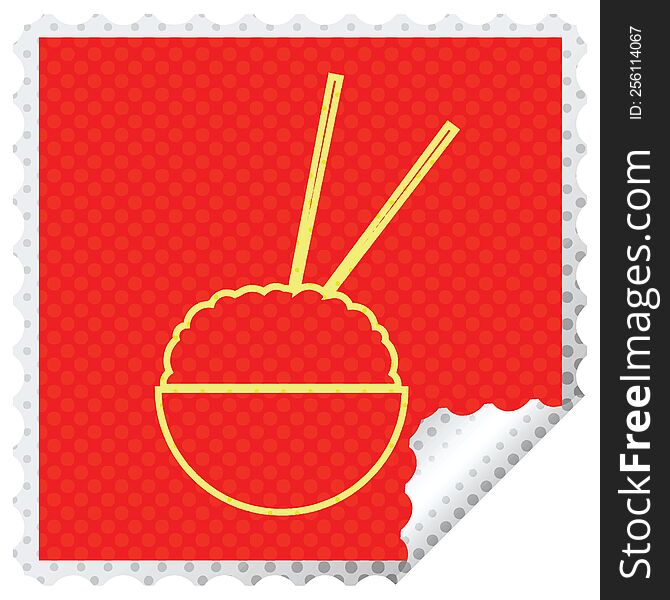 Rice bowl square peeling sticker vector illustration