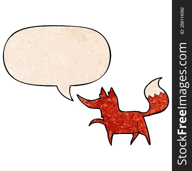 Cartoon Fox And Speech Bubble In Retro Texture Style