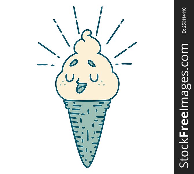 illustration of a traditional tattoo style ice cream character