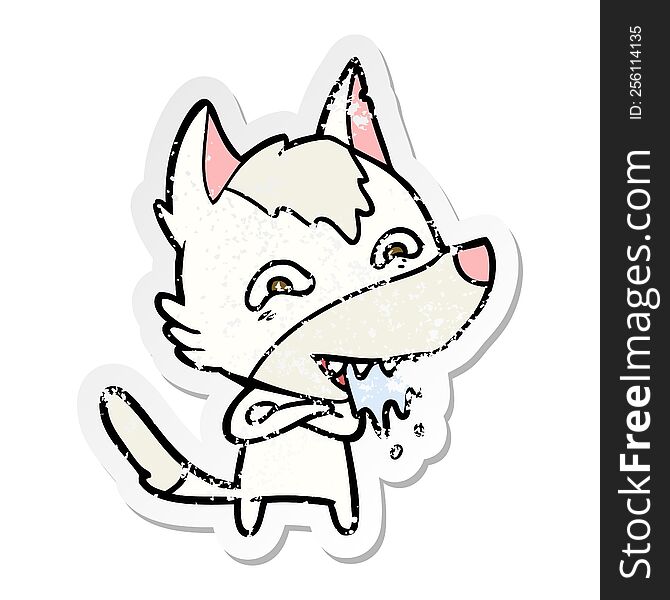 Distressed Sticker Of A Cartoon Hungry Wolf