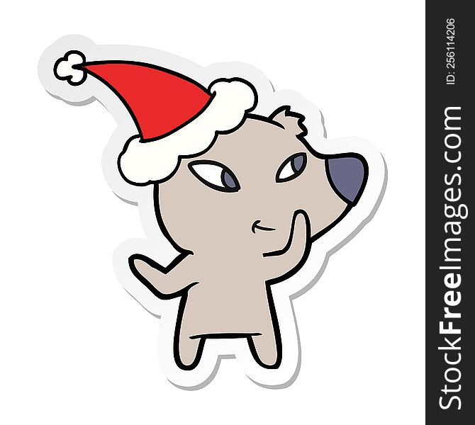 Cute Sticker Cartoon Of A Bear Wearing Santa Hat