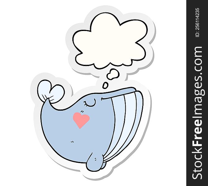 Cartoon Whale With Love Heart And Thought Bubble As A Printed Sticker
