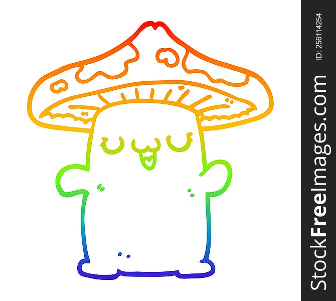 Rainbow Gradient Line Drawing Cartoon Mushroom Creature