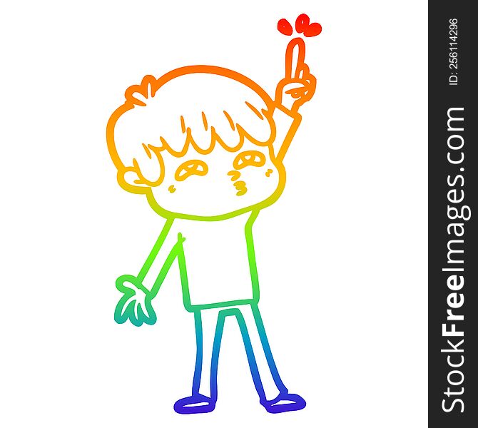 Rainbow Gradient Line Drawing Cartoon Boy Asking Question