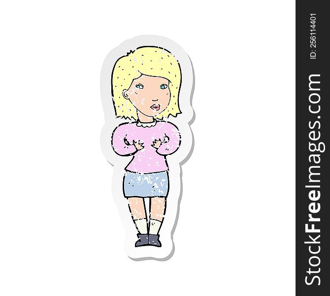 Retro Distressed Sticker Of A Cartoon Woman Making Excuses