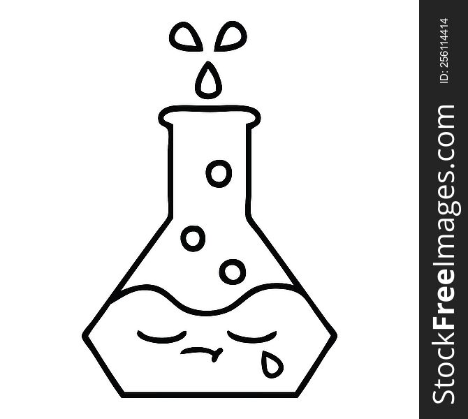 line drawing cartoon of a science beaker