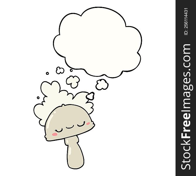 Cartoon Mushroom With Spoor Cloud And Thought Bubble