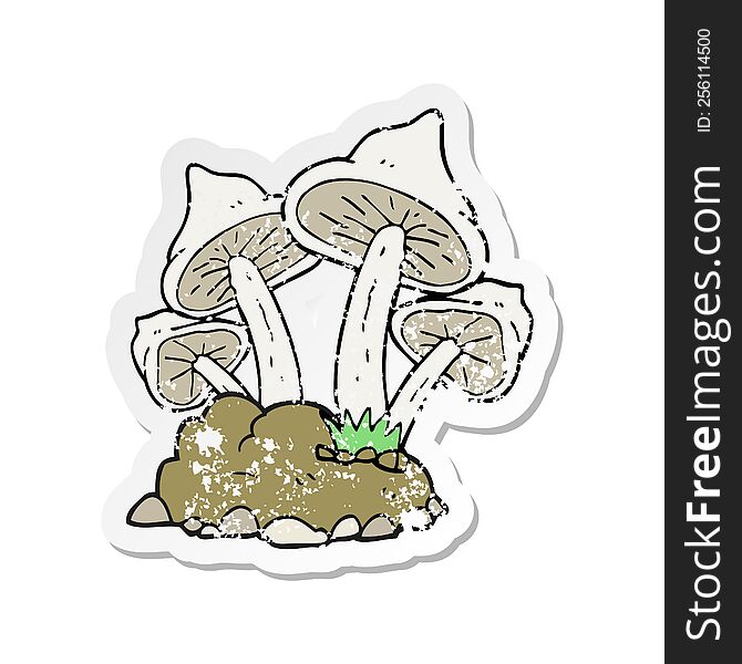 Retro Distressed Sticker Of A Cartoon Mushrooms