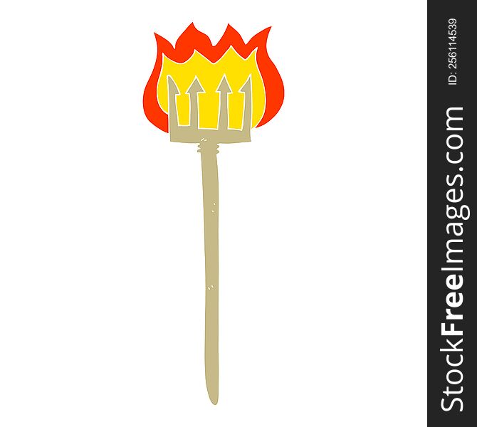 Flat Color Illustration Of A Cartoon Flaming Devil Fork