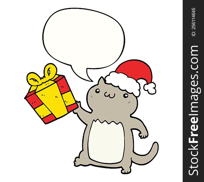 cute cartoon christmas cat with speech bubble