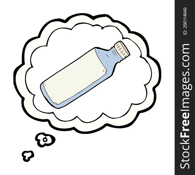 cartoon water bottle with thought bubble