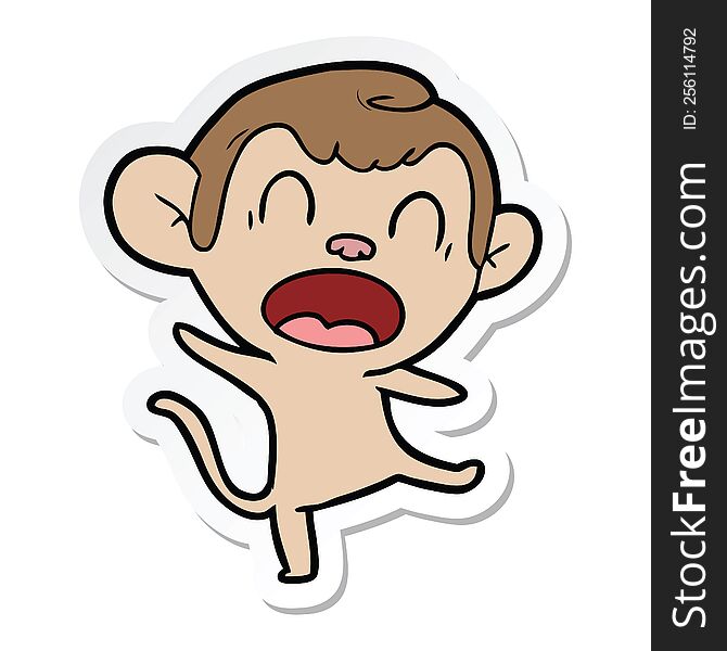 Sticker Of A Shouting Cartoon Monkey Dancing