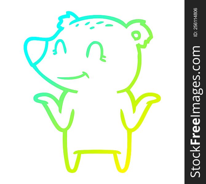 Cold Gradient Line Drawing Smiling Bear Shrugging Shoulders