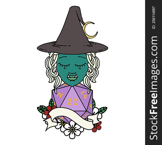 Half Orc Witch Character With Natural Twenty Dice Roll Illustration