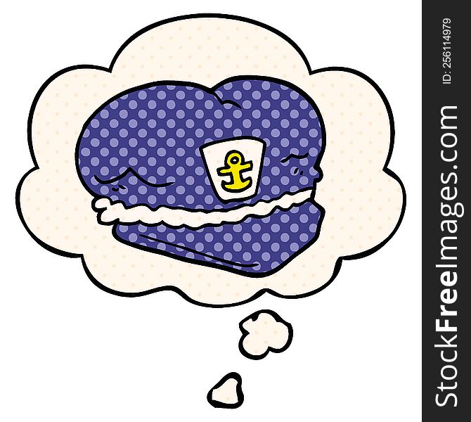 cartoon sailor hat with thought bubble in comic book style