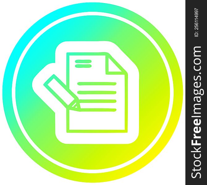 writing document circular icon with cool gradient finish. writing document circular icon with cool gradient finish