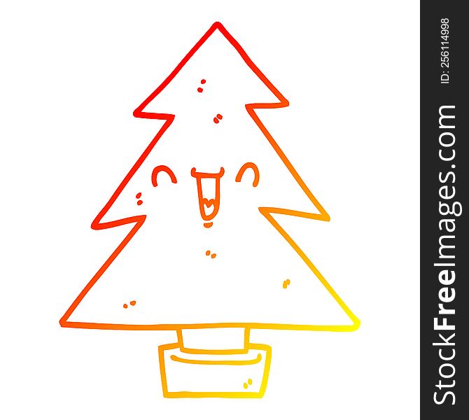 Warm Gradient Line Drawing Cartoon Christmas Tree