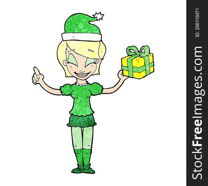 cartoon woman with christmas present