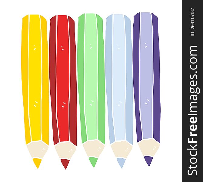 flat color illustration of a cartoon color pencils