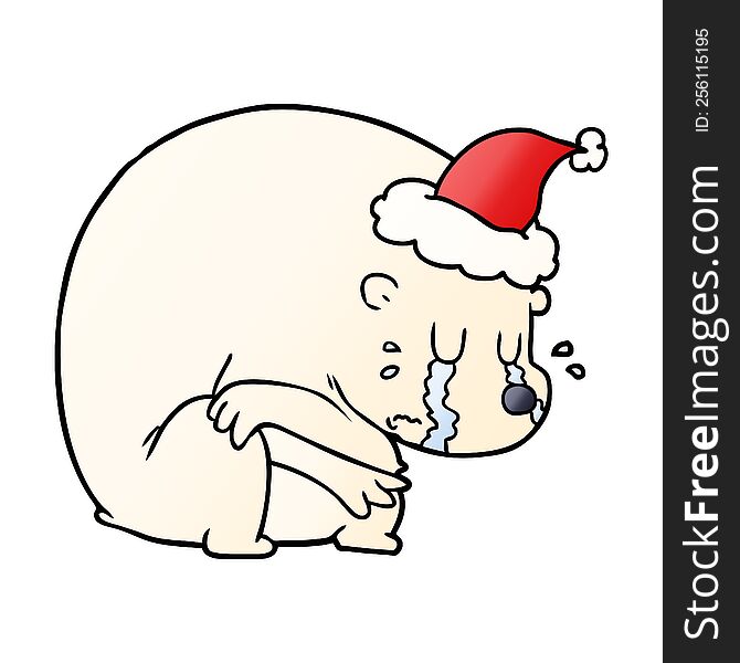 Crying Gradient Cartoon Of A Polar Bear Wearing Santa Hat