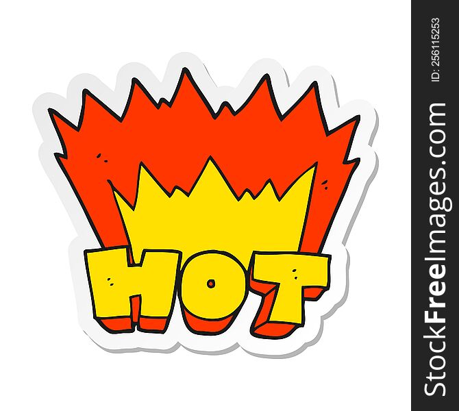sticker of a cartoon word hot