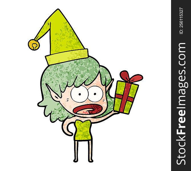 cartoon shocked christmas elf girl. cartoon shocked christmas elf girl