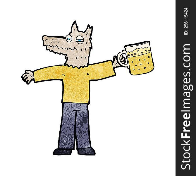 cartoon wolf man drinking beer