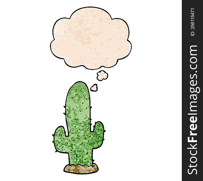 Cartoon Cactus And Thought Bubble In Grunge Texture Pattern Style