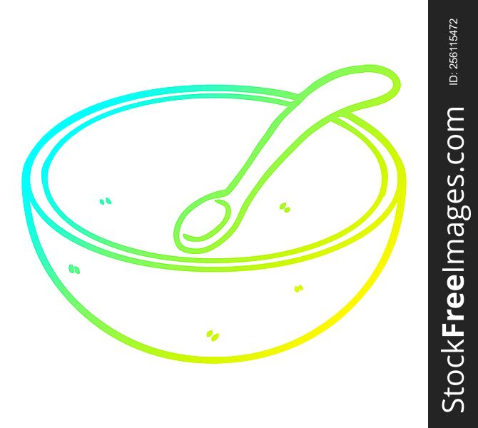 cold gradient line drawing of a cartoon wooden bowl and spoon