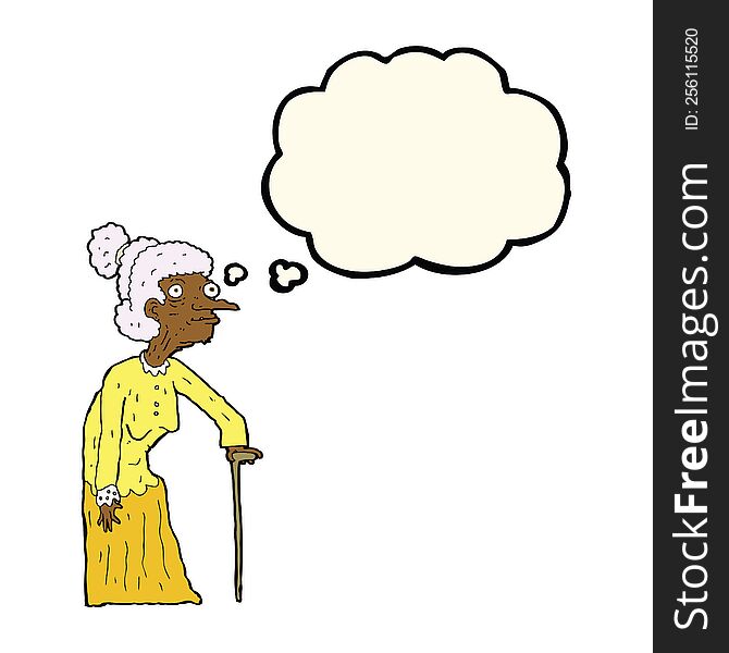 Cartoon Old Woman With Thought Bubble