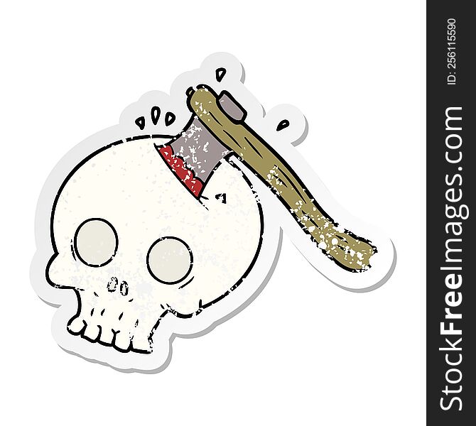 distressed sticker of a cartoon axe in skull