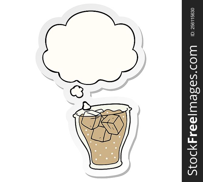 cartoon glass of cola with thought bubble as a printed sticker