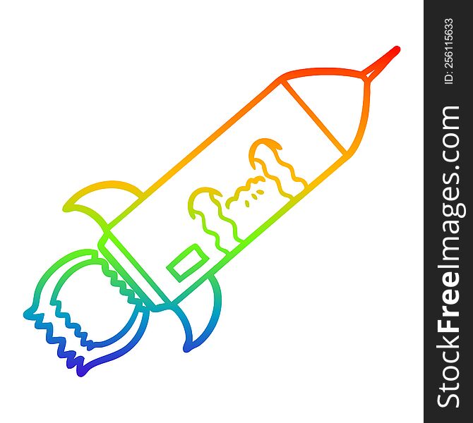 Rainbow Gradient Line Drawing Cartoon Crying Rocket
